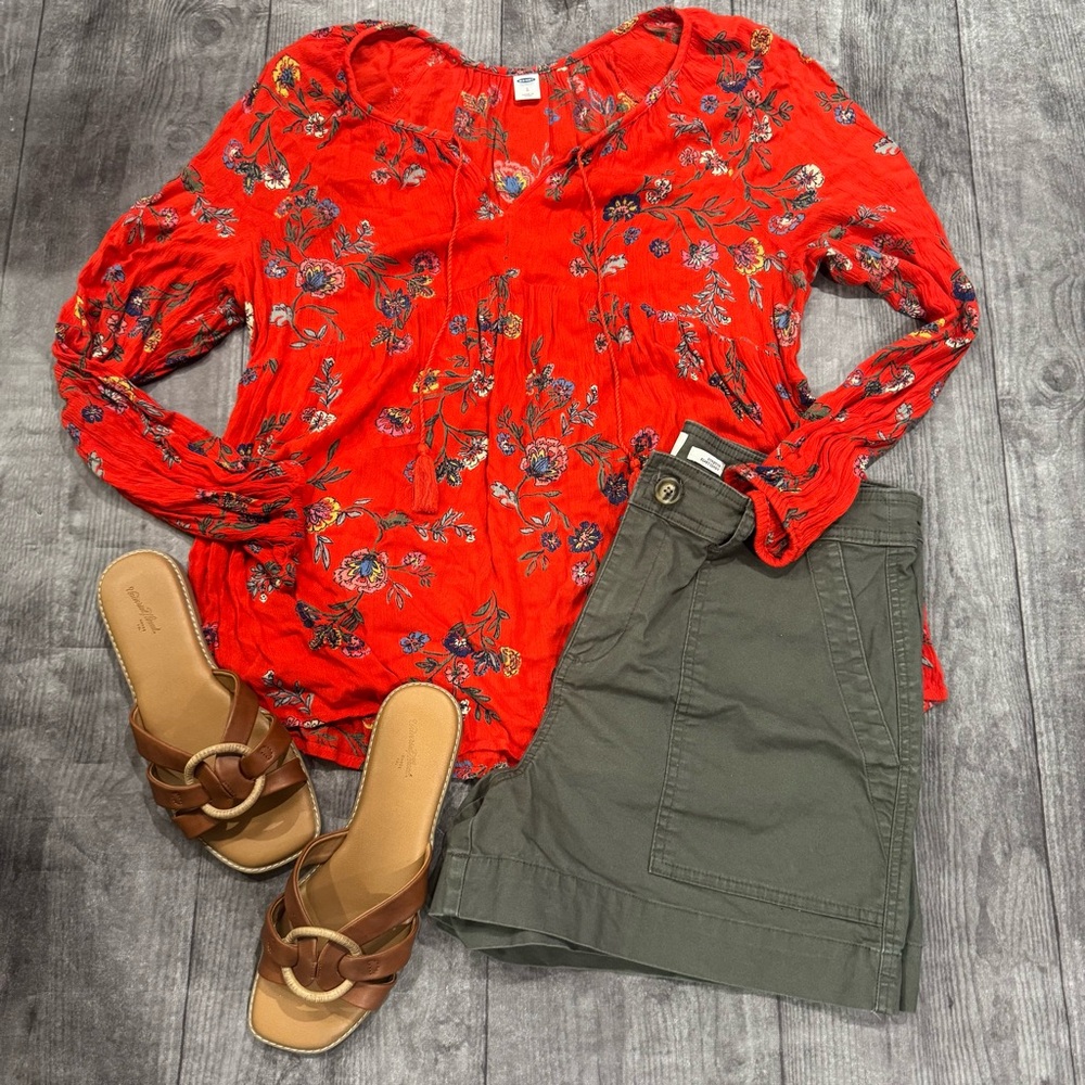 Old Navy Floral Red Orange Women's Blouse